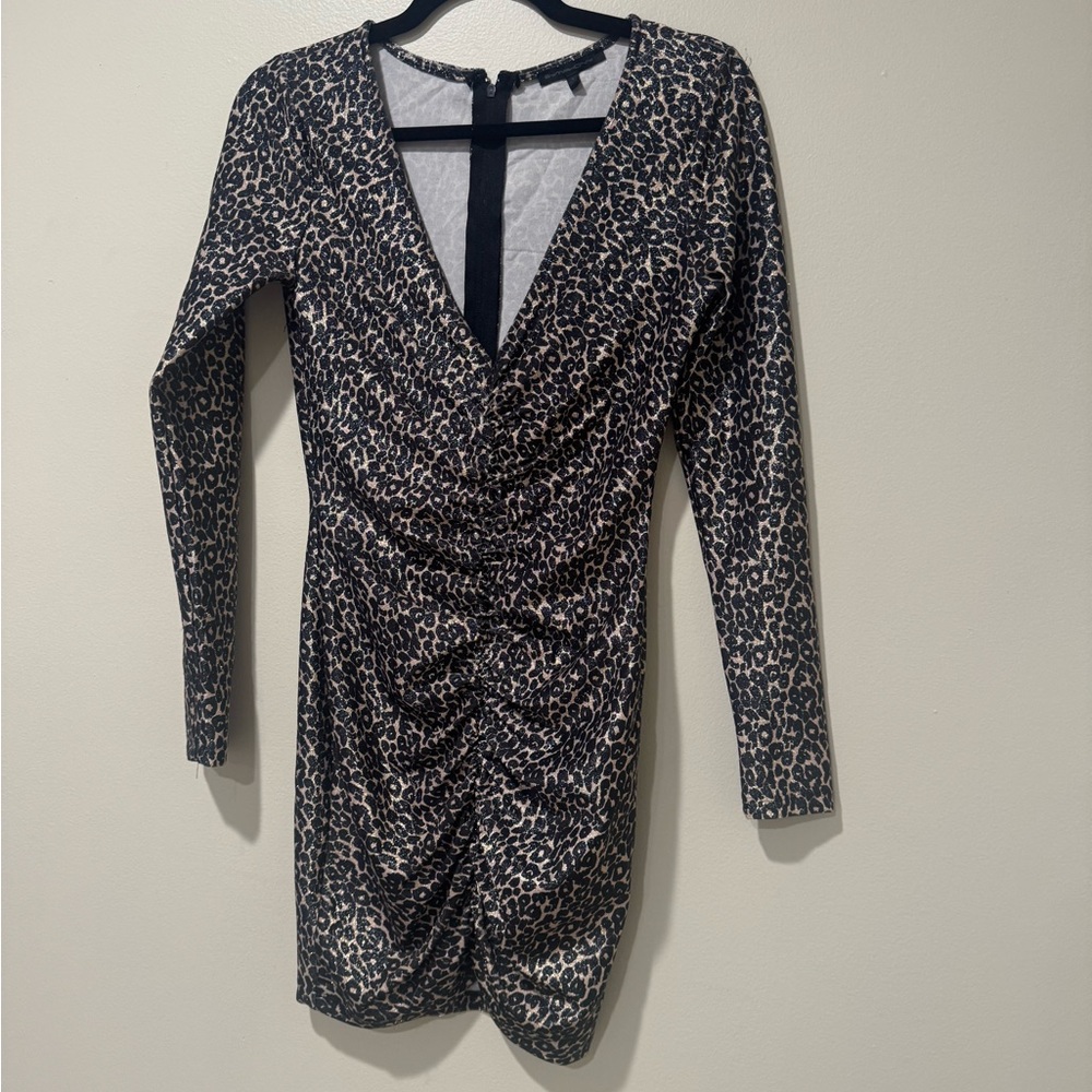 Symphony Black and Silver Sequin Ruched Wrap Dress